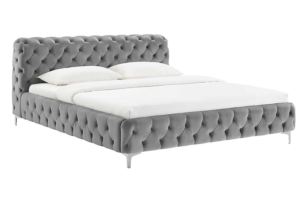 Design Bett MODERN BAROCK 160x200cm grau Samt Chesterfield Doppelbett