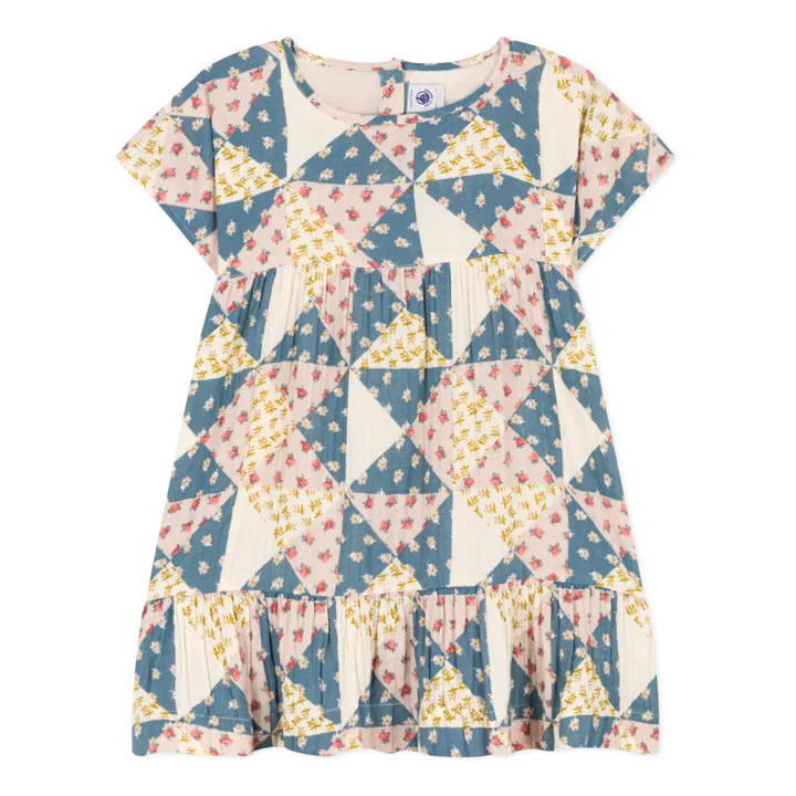 Petit Bateau Robe Façon Patchwork Gaze de Coton | Ecru