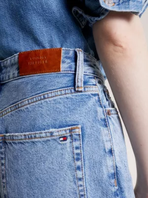 Calça jeans desbotada de cintura alta e pernas largas