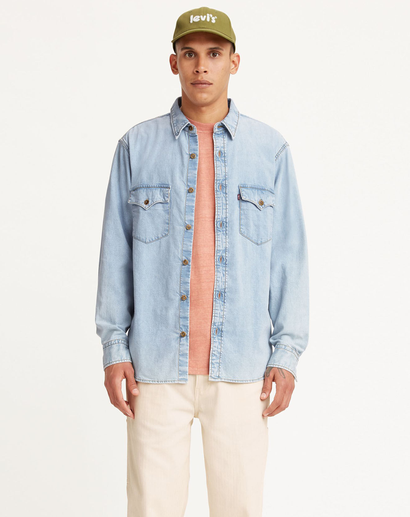 Levi's® Chemise en Coton & Chanvre Relaxed Fit Western bleu clair