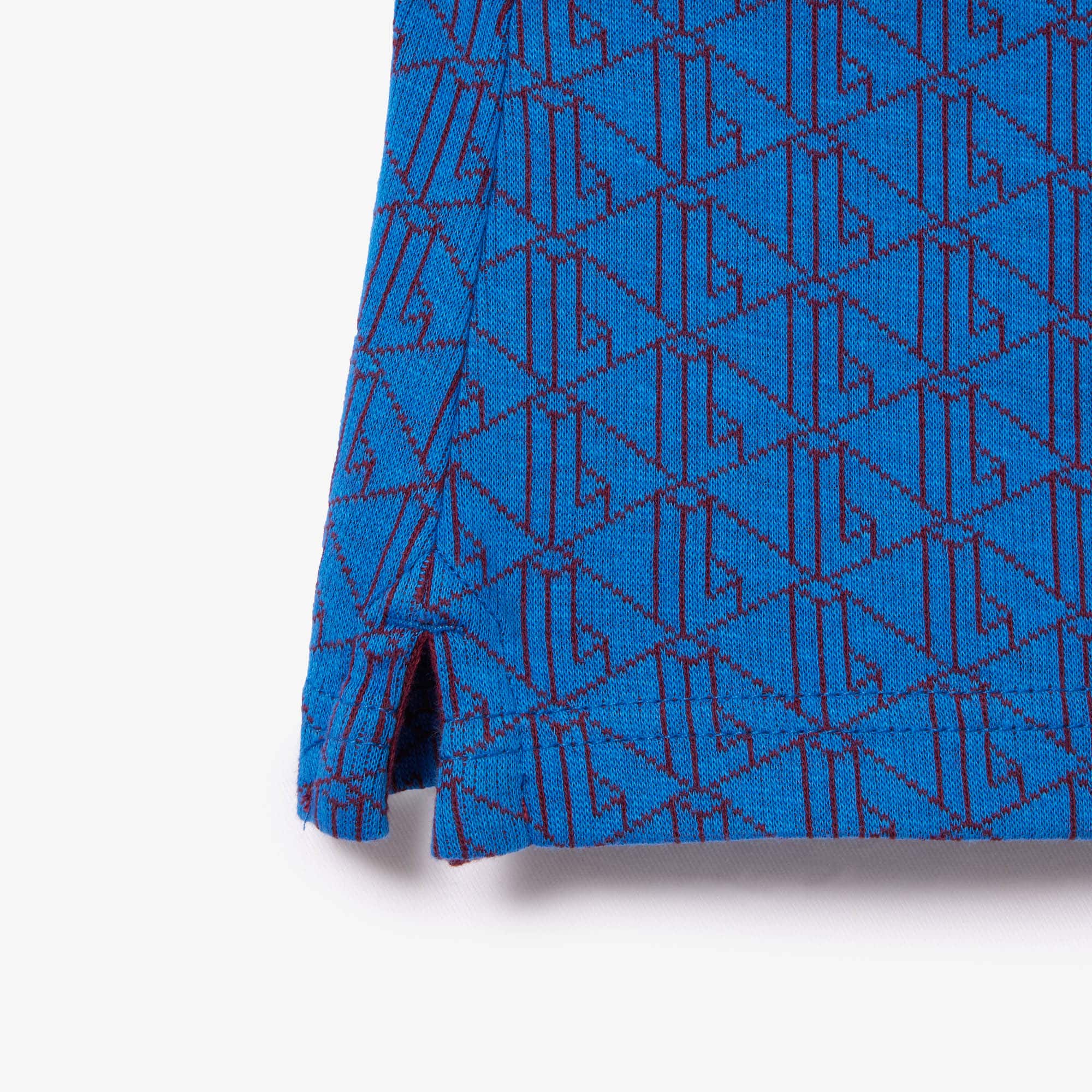 Polo slim fit jacquard monogramme Lacoste Manches Longues - Bleu - Lacoste - Femme