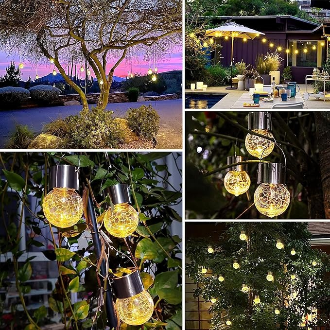 (Ø6x9cm) LED Solar Glas Glühbirne Hänge Lampe Outdoor Deko Gartenleuchte IP55 - Warmweiss