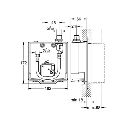 Grohe Eurosmart Cosmopolitan E inbouwbox voor infrarood opbouwsets met stopkraan