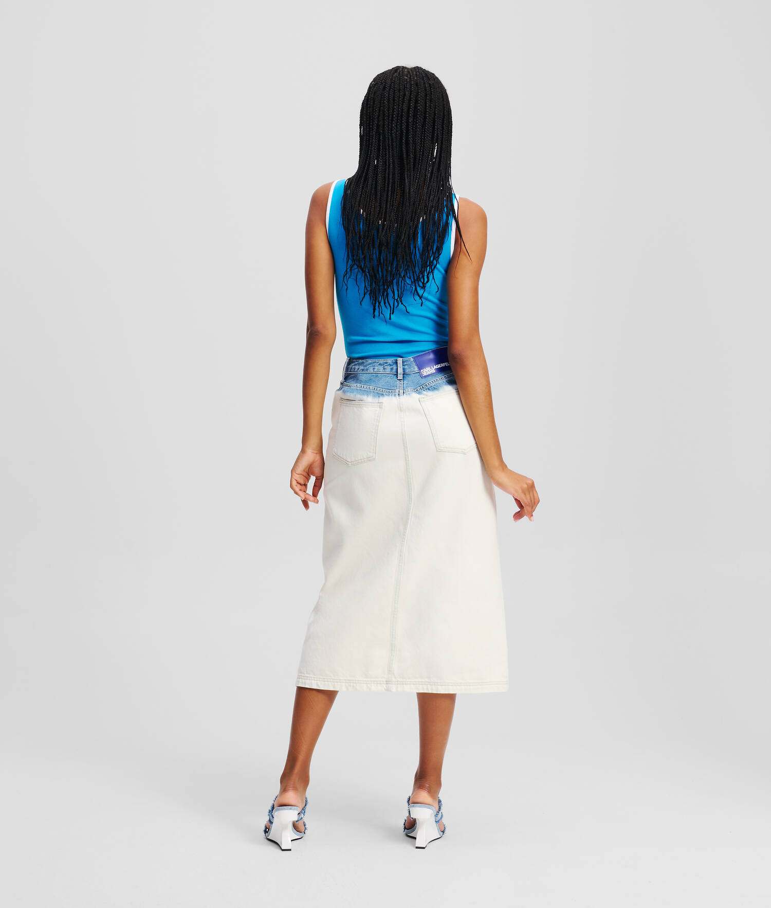 JUPE MIDI EN DENIM EFFET OMBRÉ - Bleu Ombre
