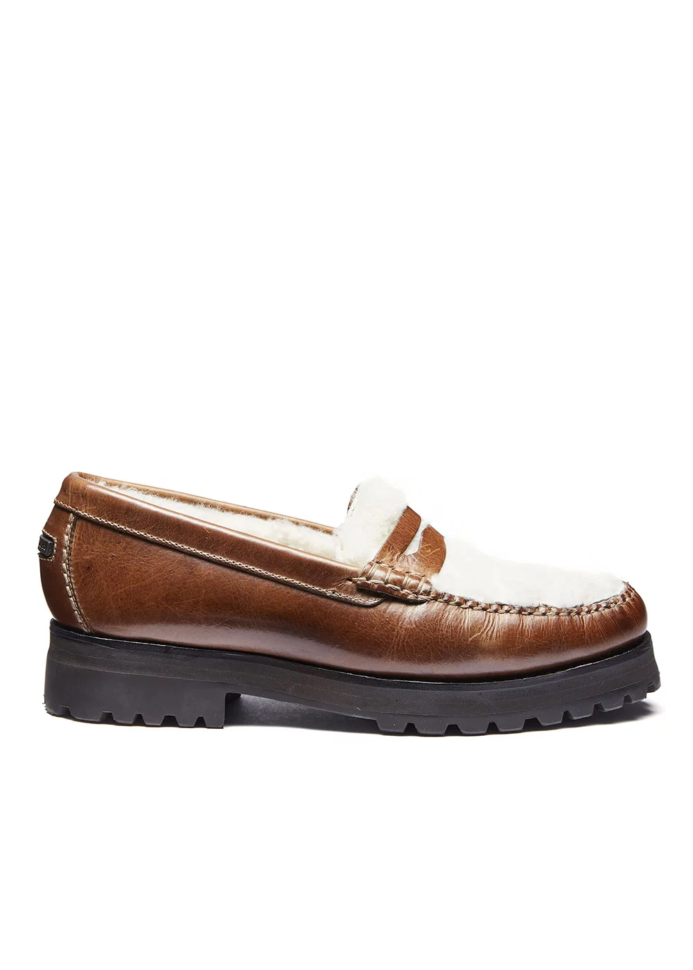MOCASSIN LUG FUR MOC CUIR MARRON ET SHEARLING