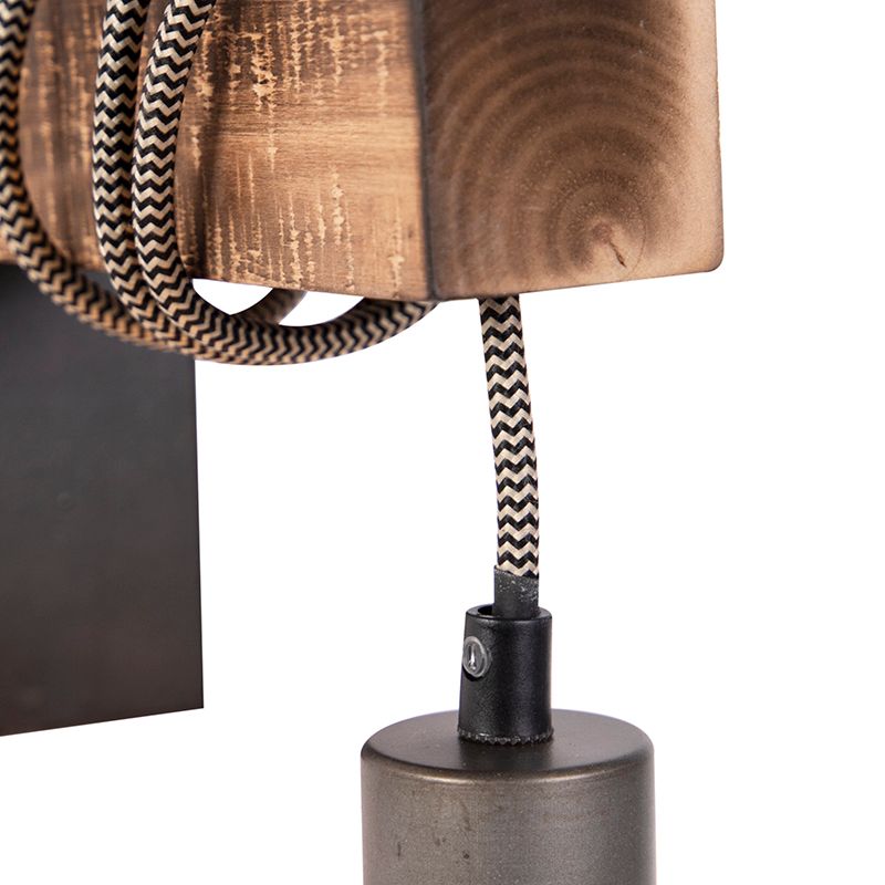 Industriële wandlamp zwart met hout - Gallow