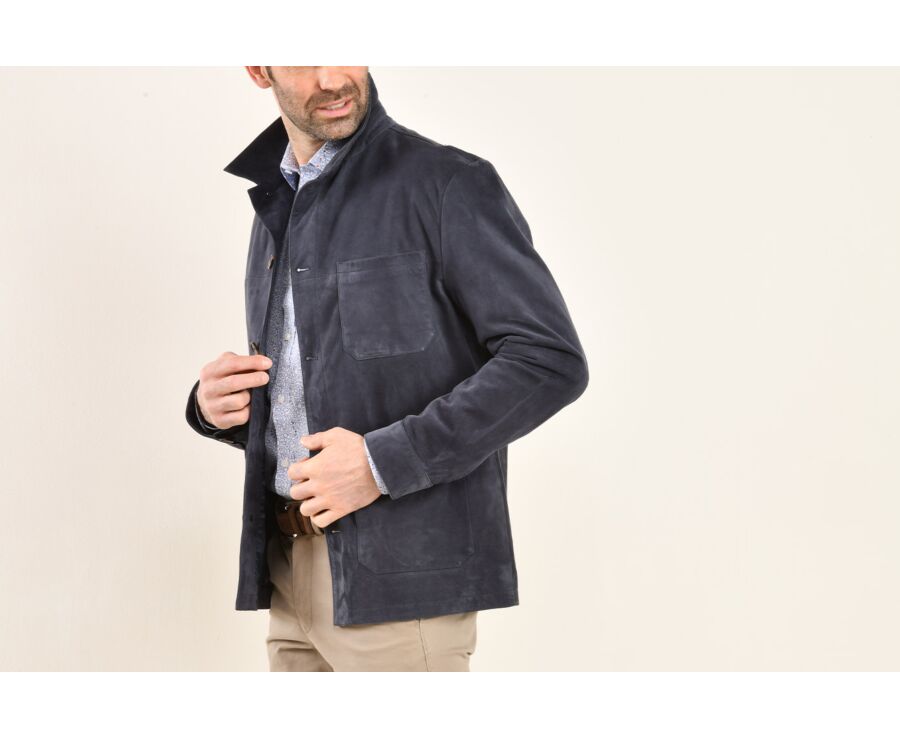 Veste en cuir daim homme Navy - FAUSTIN