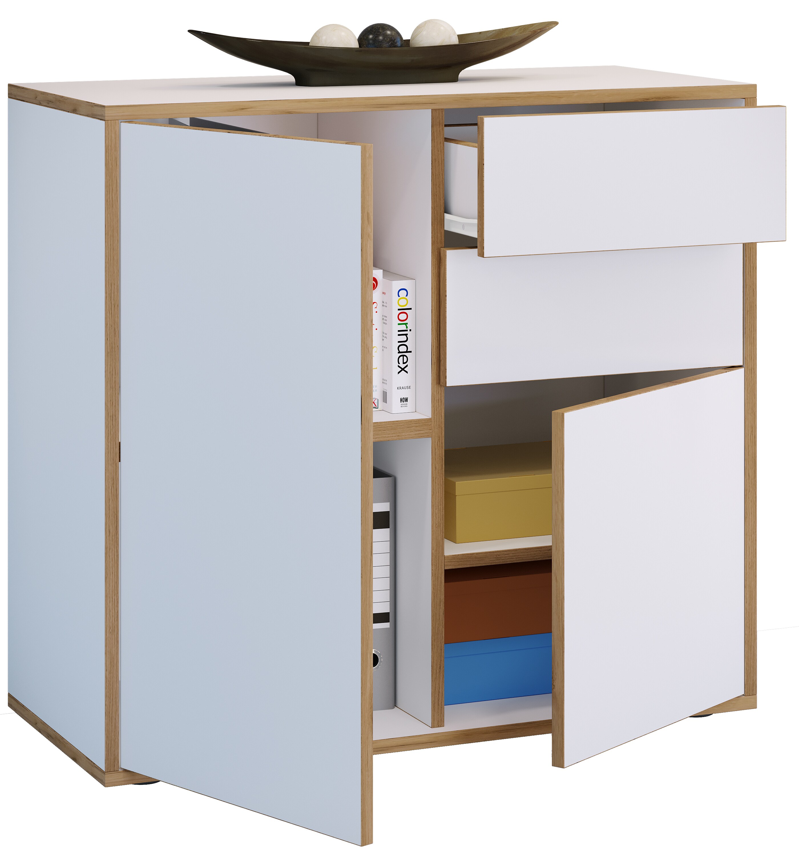 VCM Holz Kommode Sideboard Highboard Anrichte Schrank Büromöbel Salia Breite 80 cm Schublade Drehtüren
