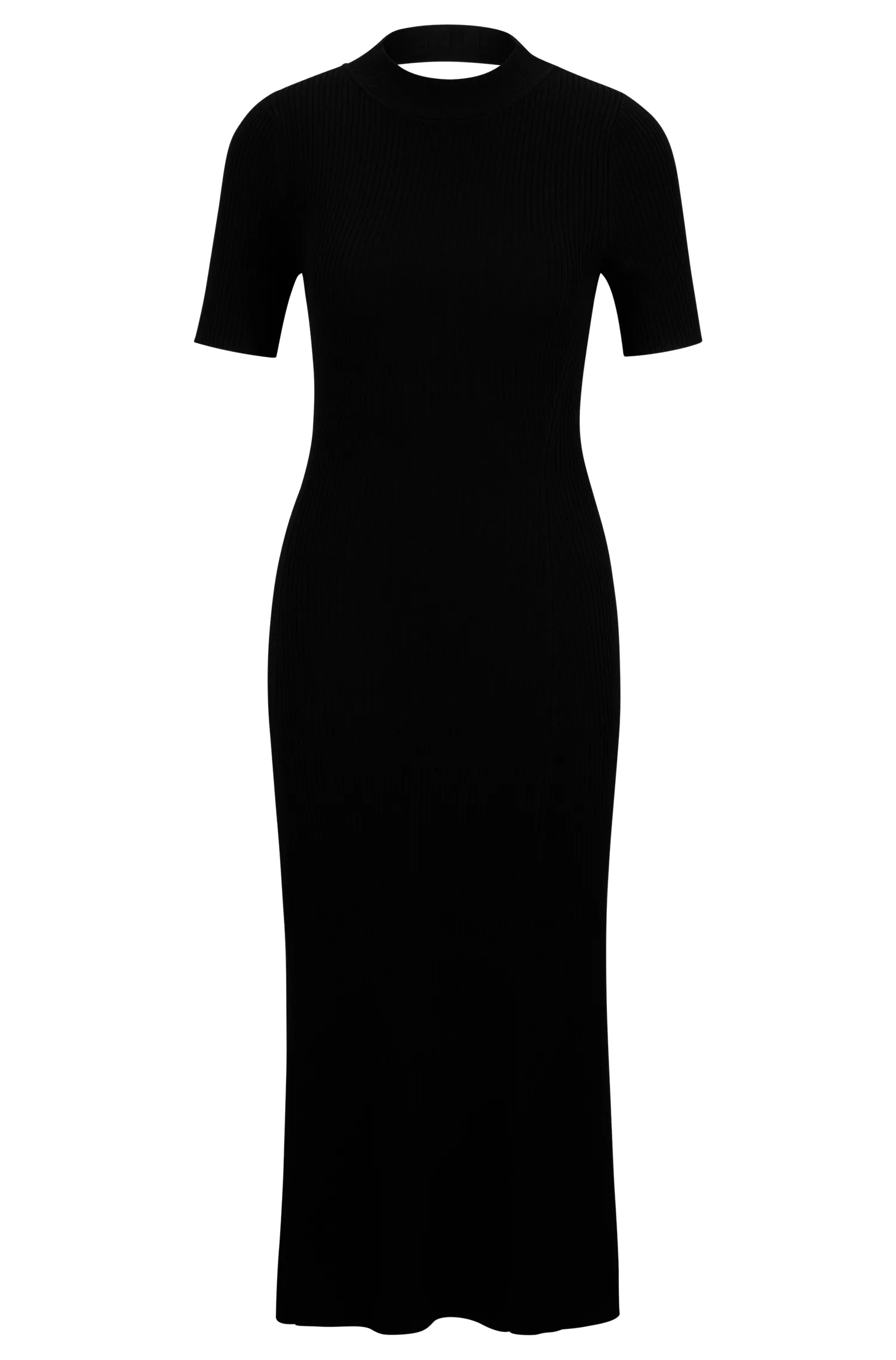 Vestido HUGO vermelho de malha com gola alta e detalhe vazado nas costas.