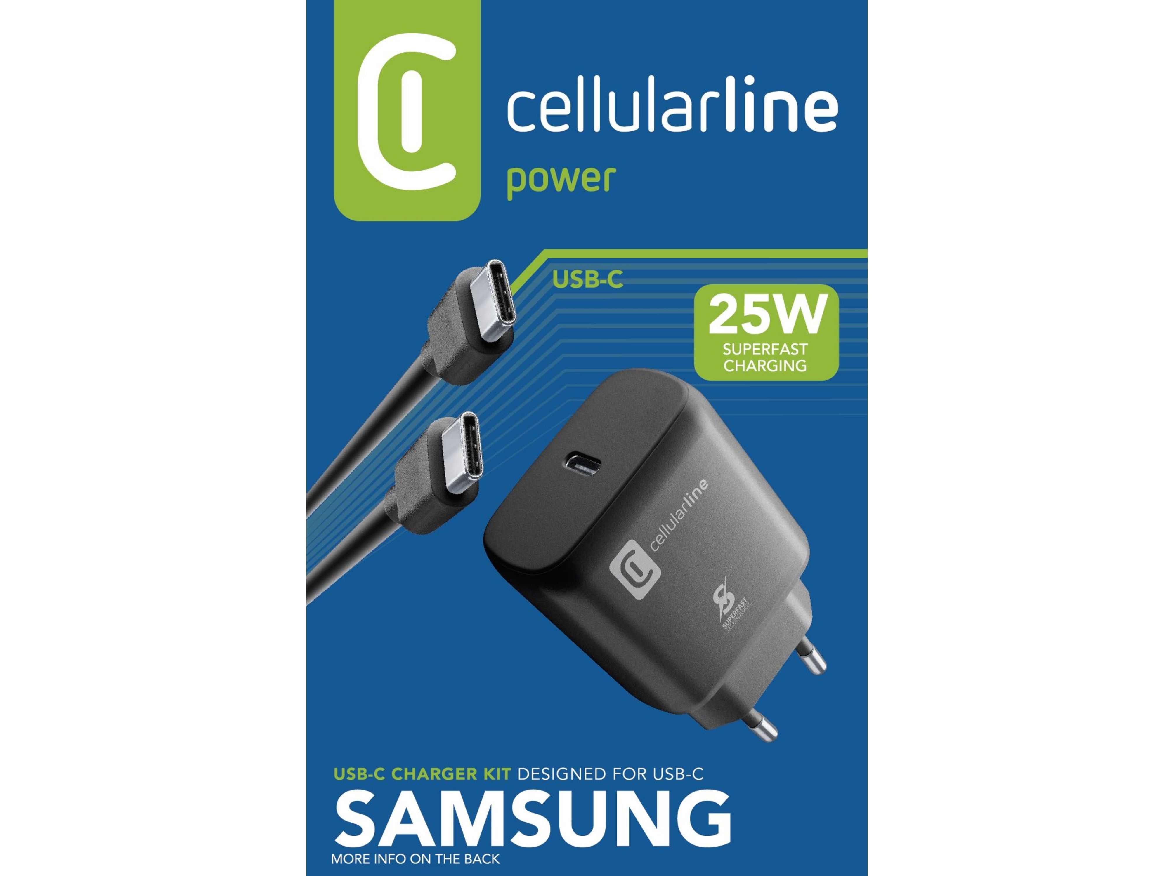 CARREGADOR   CABO CELLULARLINE 25W P/SAMSUNG PRETO USB-TYPE C