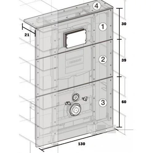 Geberit GISeasy gipskartonplaten t.b.v. toiletmodule m. reservoir  UP100, UP300 en UP320 front 130x130cm