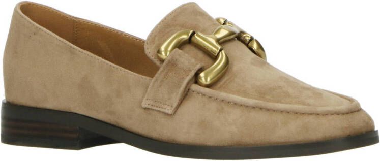 Bibi Lou Beige Suède Loafers met Gouden Gesp Beige Dames