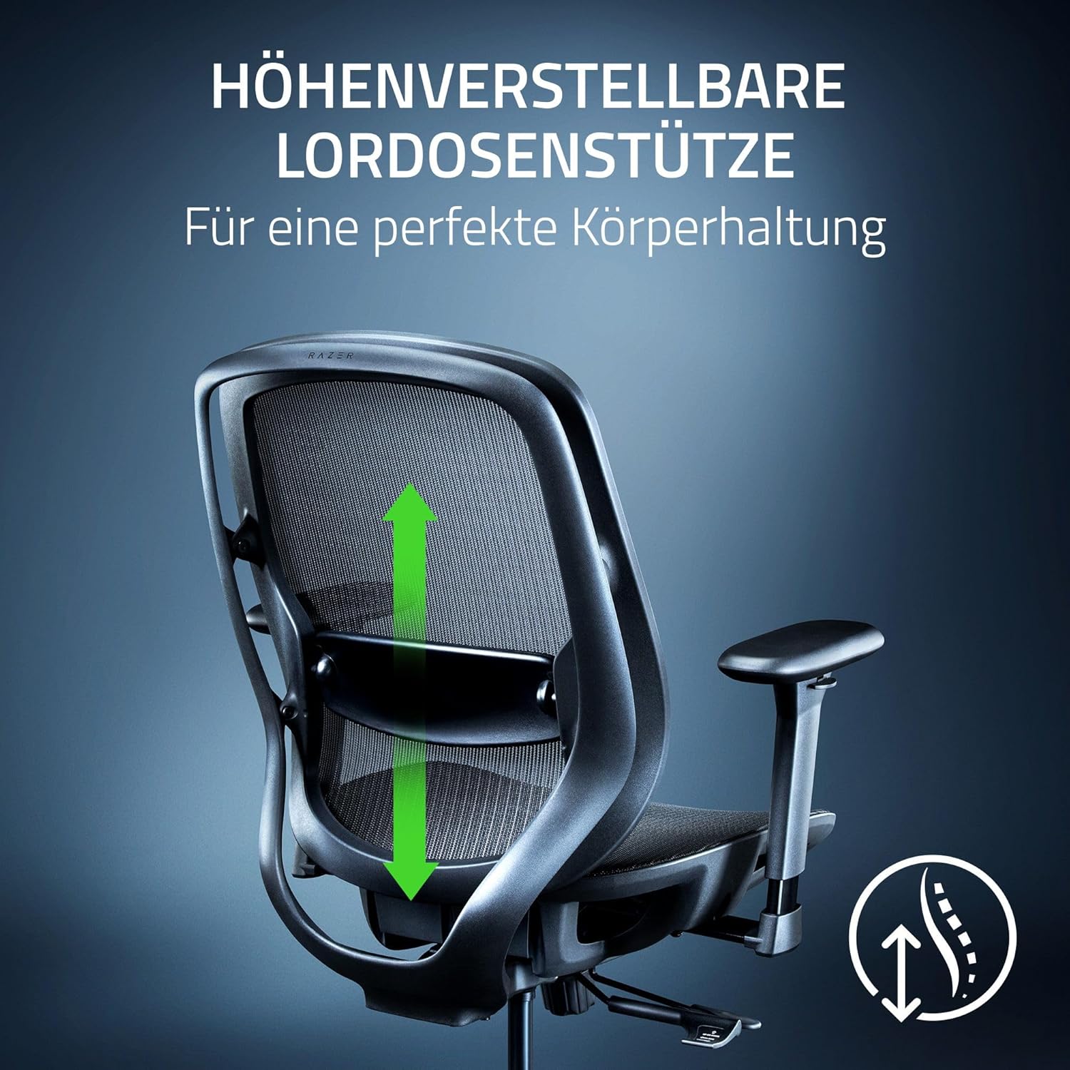 Razer Fujin - Gaming-Stuhl mit ultra atmungsaktivem Mesh (Synchro-Tilt-Technologie mit 130° Neigung, Höhenverstellbare Lordosenstütze, Gepolsterte 3-D-Armlehnen, Gestell mit hoher Sitzhöhe) Schwarz