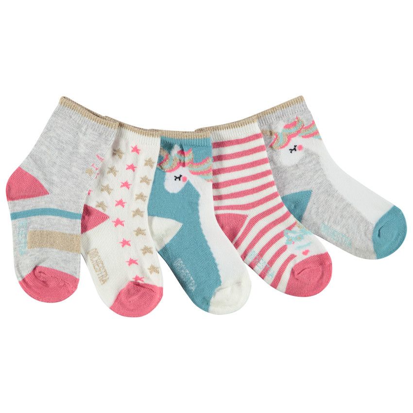 Lot de 5 paires de chaussettes motifs licorne pour bébé fille - Bleu