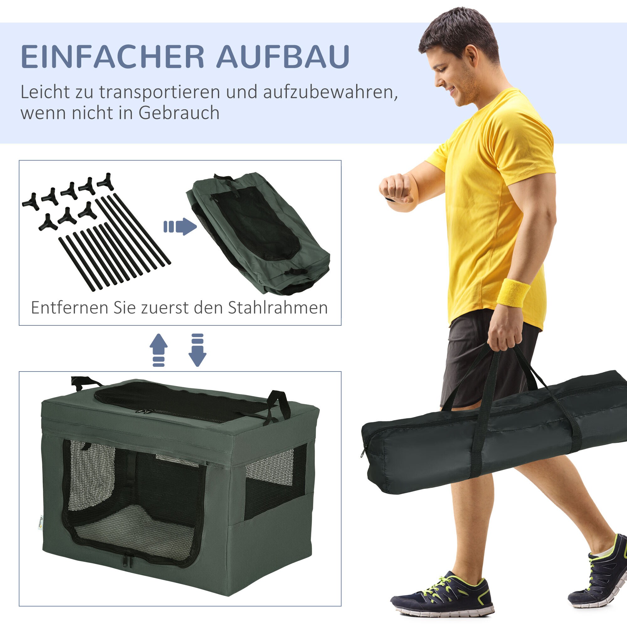 PawHut Hundetasche mit zwei Griffe grau 60L x 42B x 42H cm