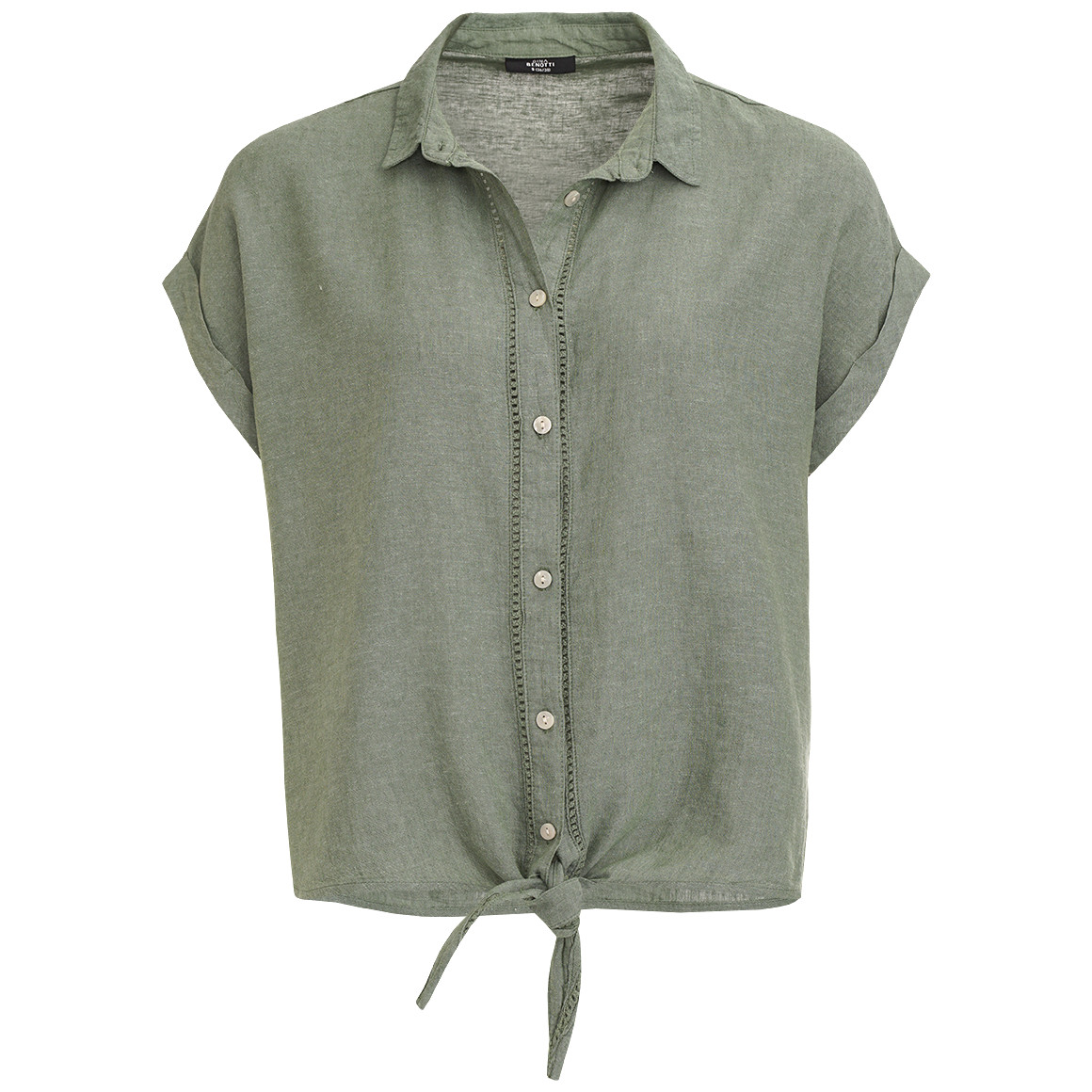 Gina Benotti Damen Leinen-Bluse mit Knotendetail dunkelgrün