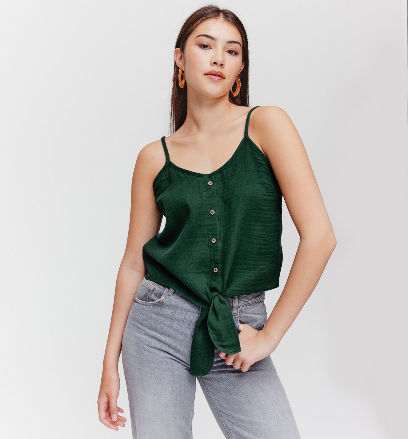 Top en gaze de coton - Vert émeraude