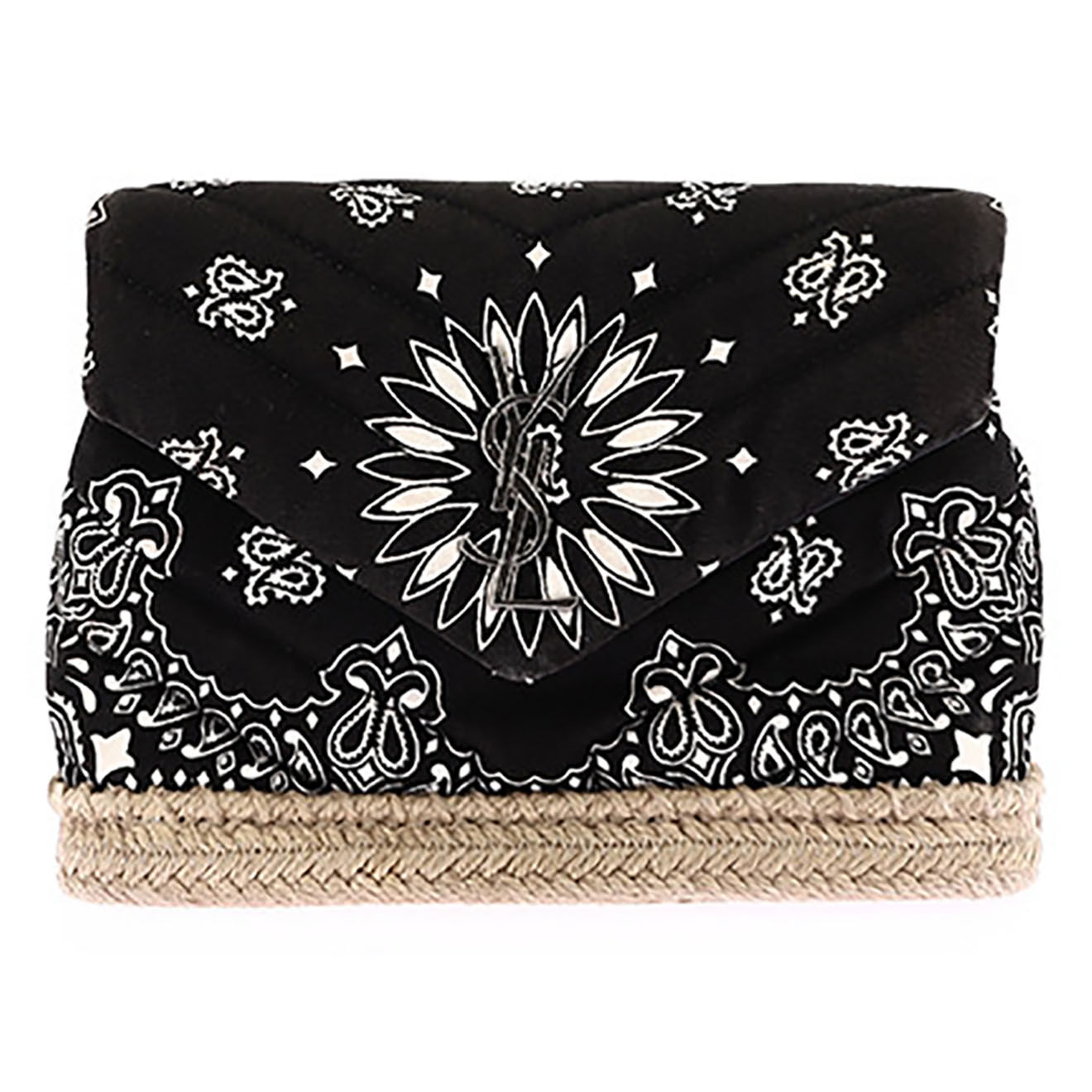 Saint Laurent Sac bandoulière Loulou en Toile Bandana noir - Très bon état - L.18 cm