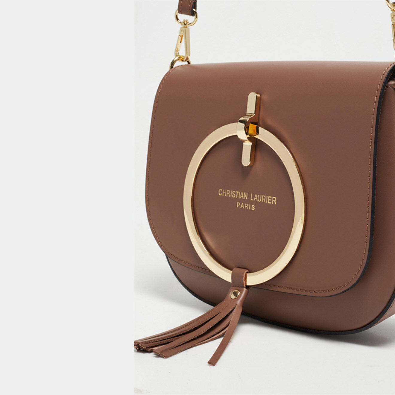 Christian Laurier Sac bandoulière en Cuir Audrey taupe  - 27x22x8.5 cm