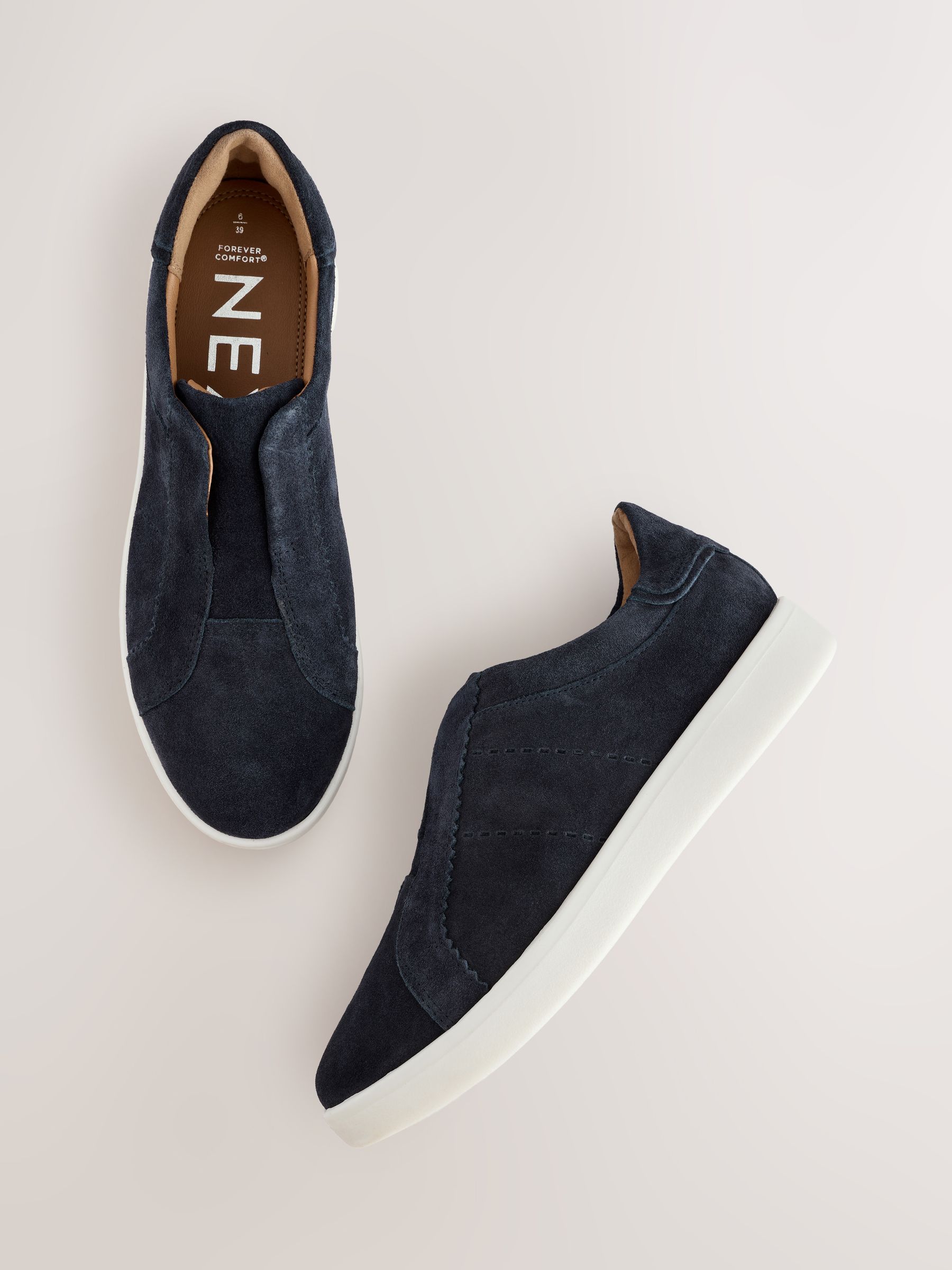 Marineblauw - Signature Premium Leather Laceless Slip-On Trainers