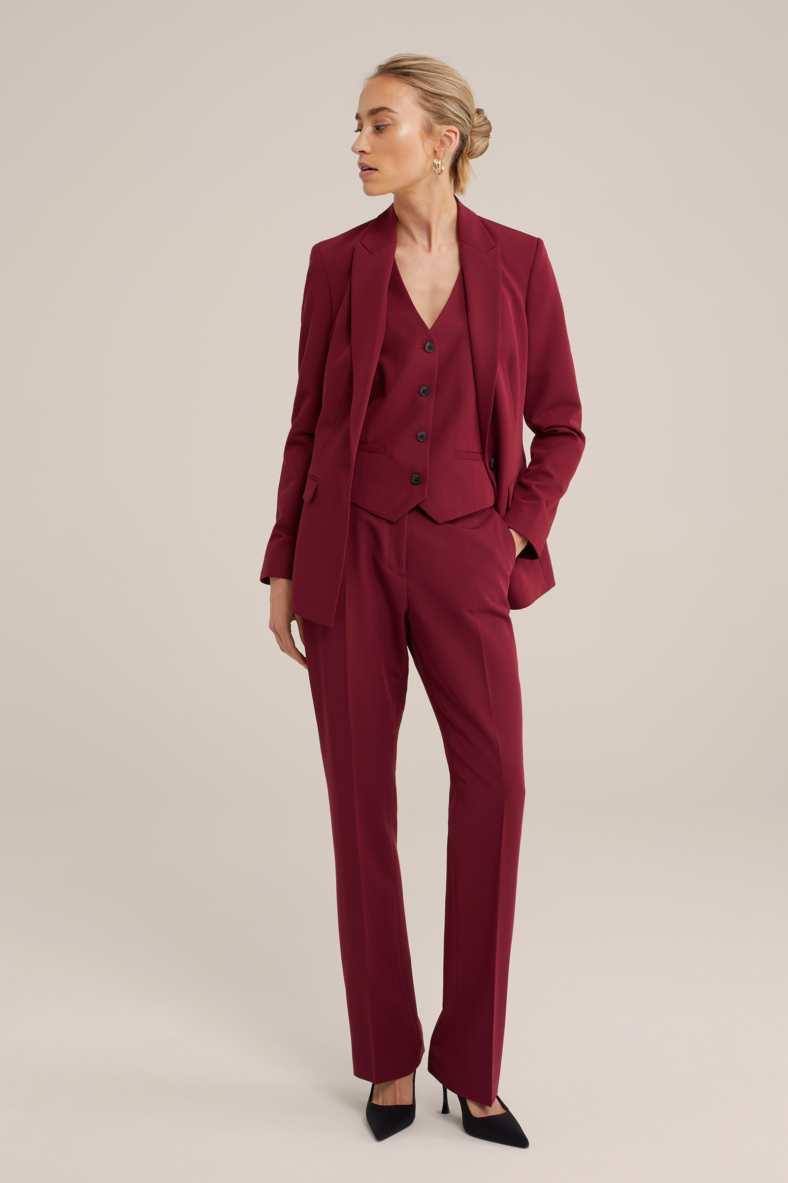 getailleerde gilet WE Fashion Donkerrood