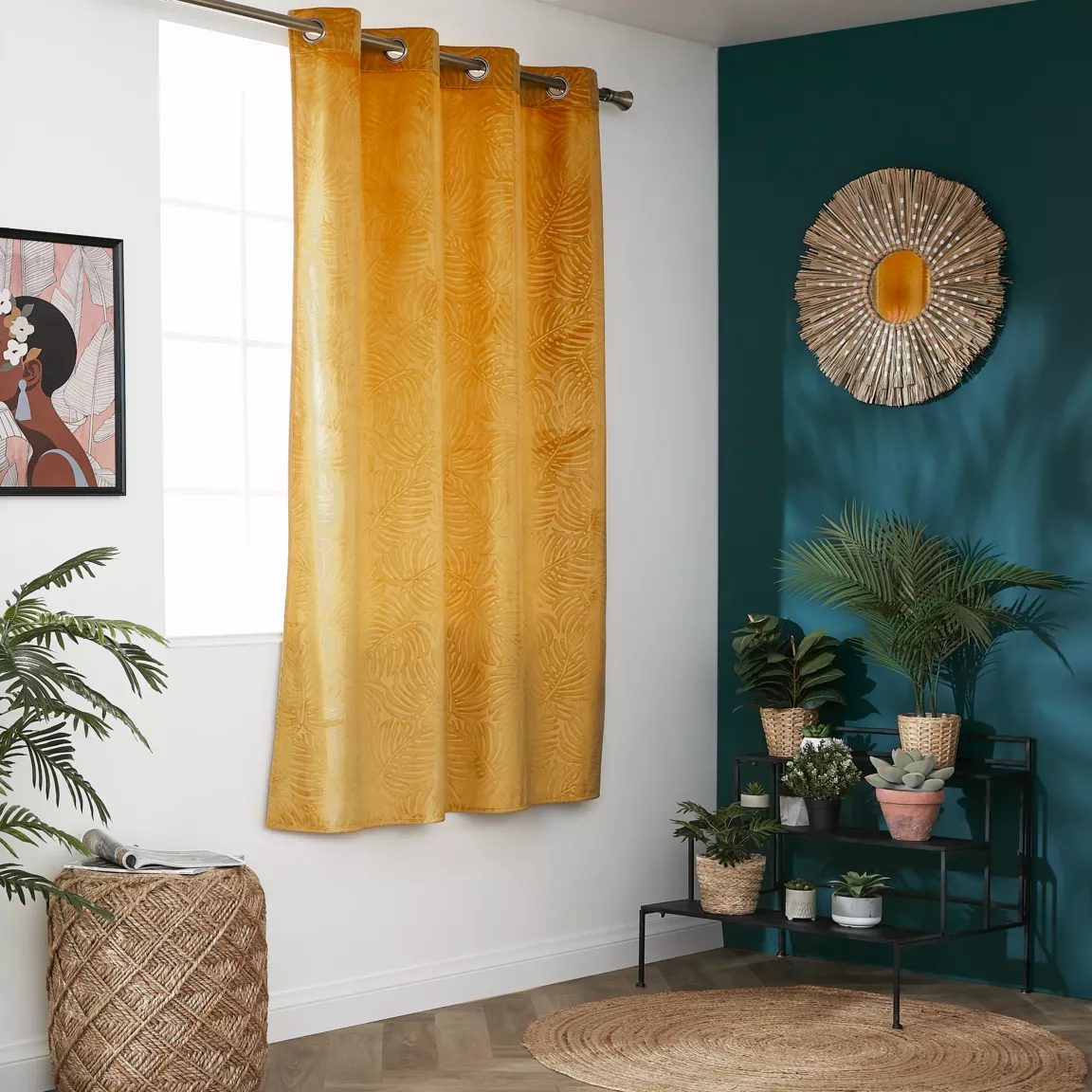 Rideau obscurcissant velours (140 x 180 cm) Fern Jaune ocre