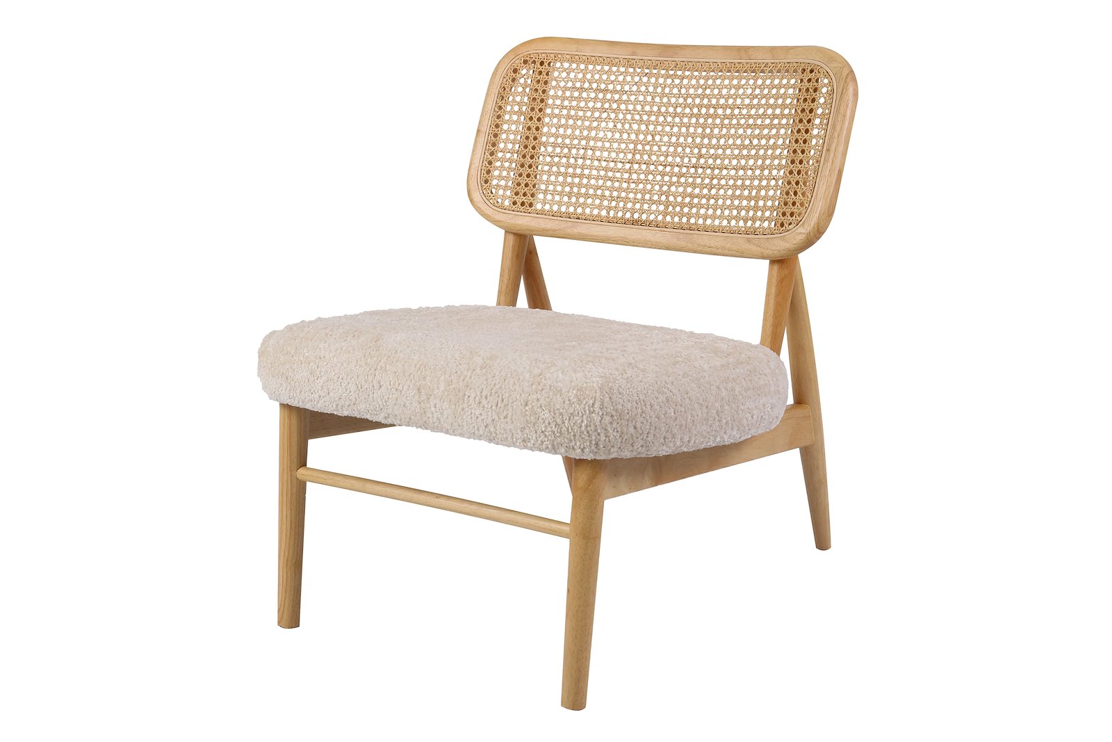 Medelin stol Natur rotting og lyst treverk, sete i beige teddytekstil.