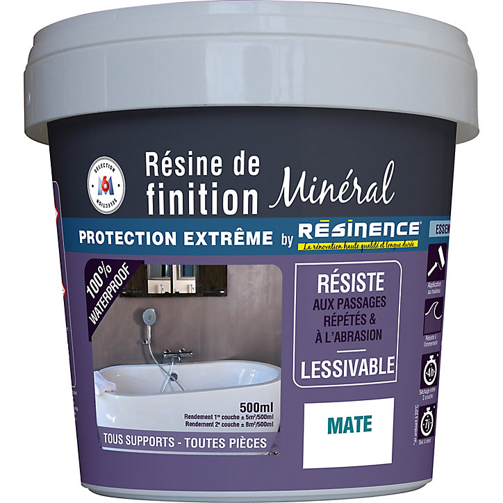 Résine de finition zone humide Résinence béton minéral mat 0,5L