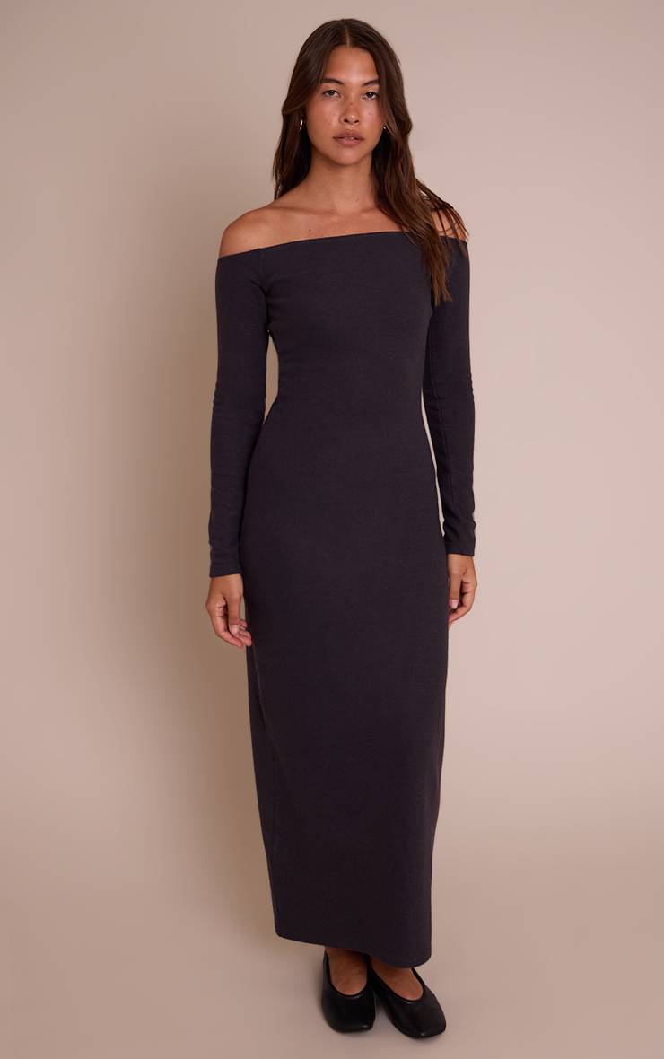 Charbon Robe Maxi À Manches Longues Bardot Ultra Douce