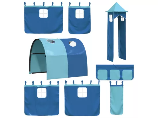 Lit mezzanine enfants avec tour bleu 80x200cm bois pin massif