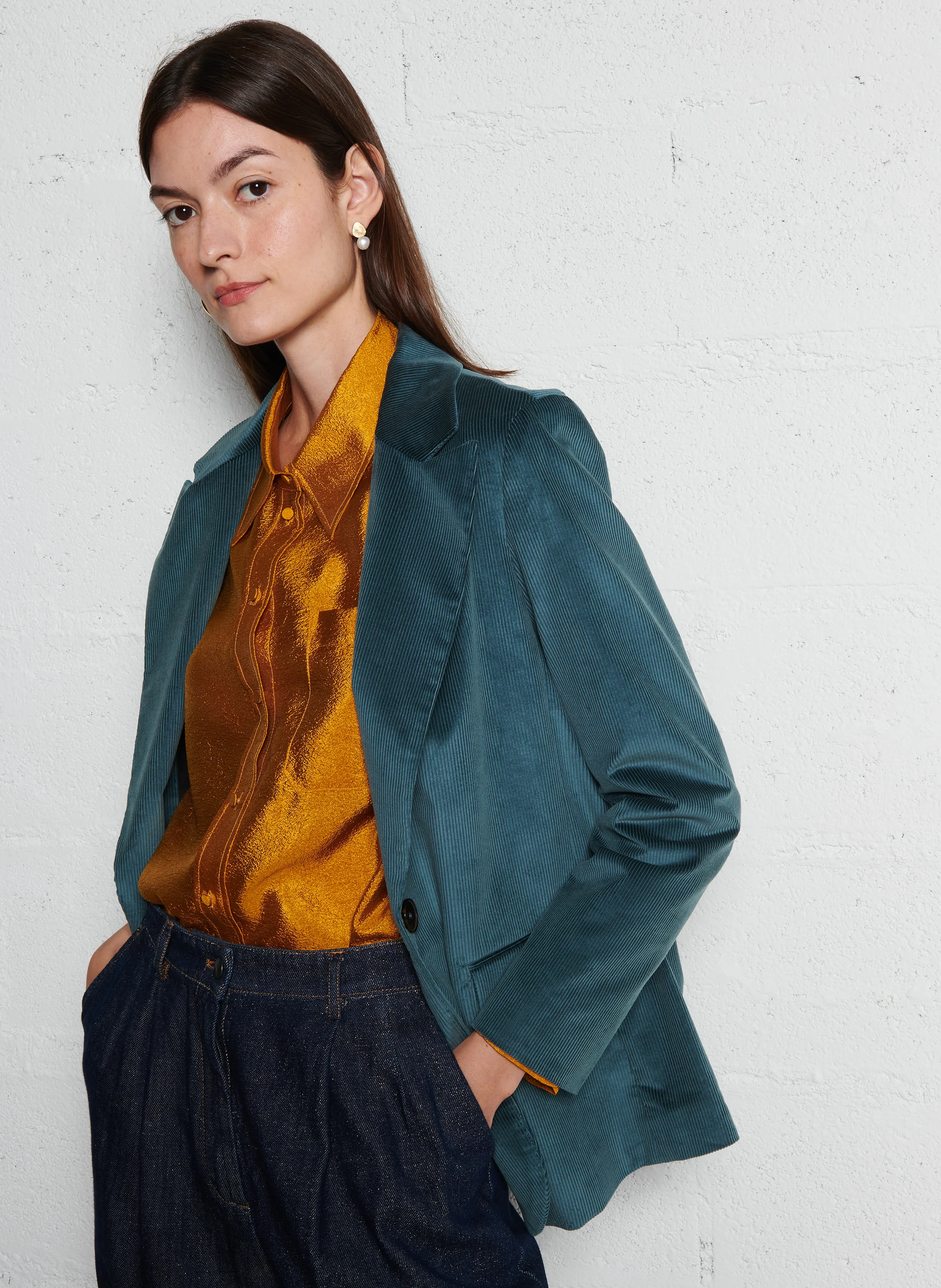 CAMELIA - Blazer col tailleur en coton mélangé | Jaune