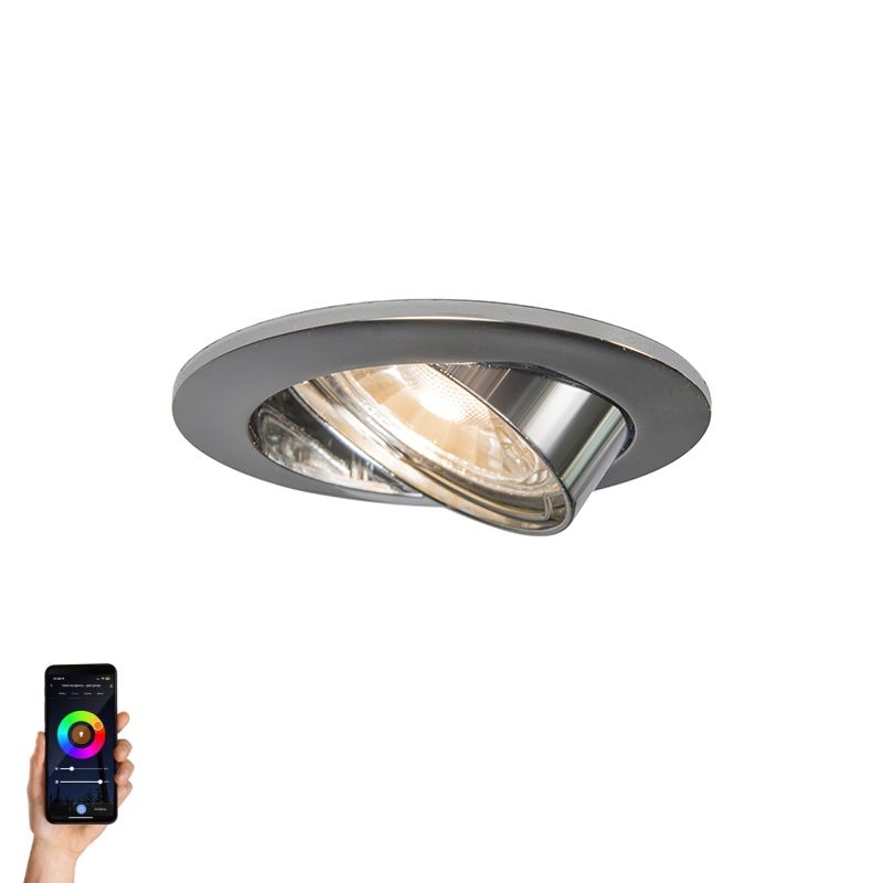Smart inbouwspot staal kantelbaar incl. Wifi GU10 - Edu