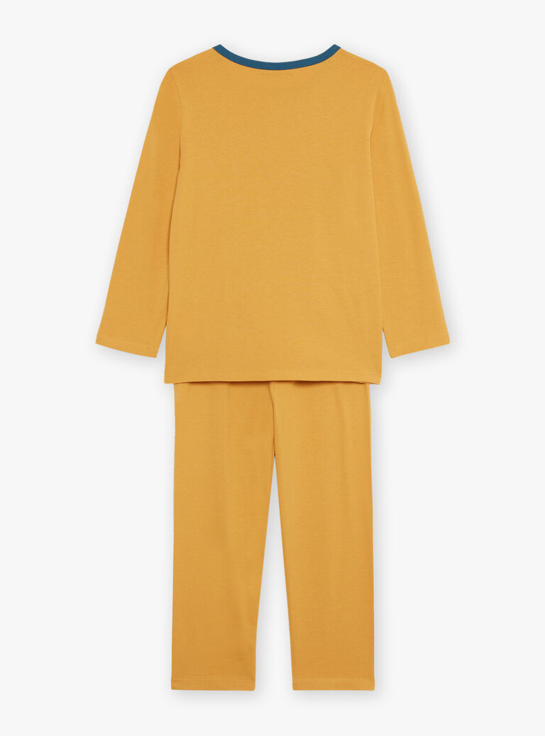 Pyjama deux pièces jaune moutarde en coton avec cape tête de léopard