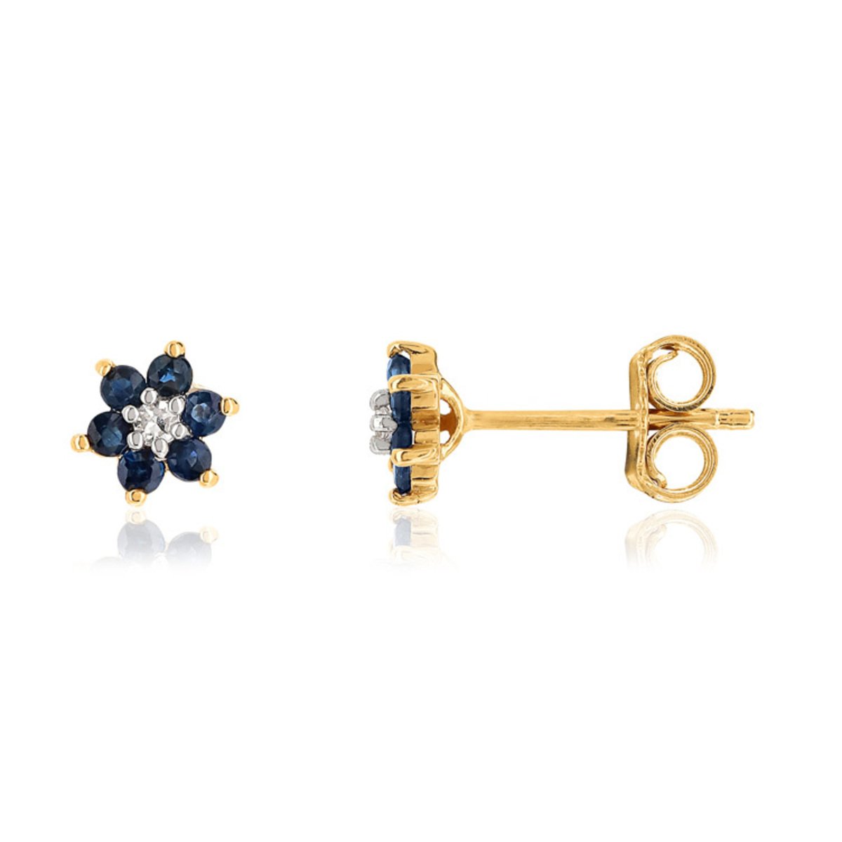 Boucles d'oreilles or 750 2 tons fleurs saphirs et diamants