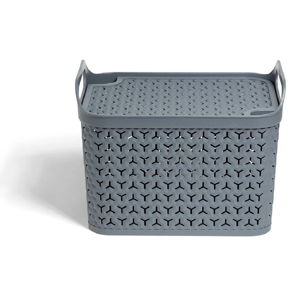 Panière de rangement avec couvercle 14L plastique vert