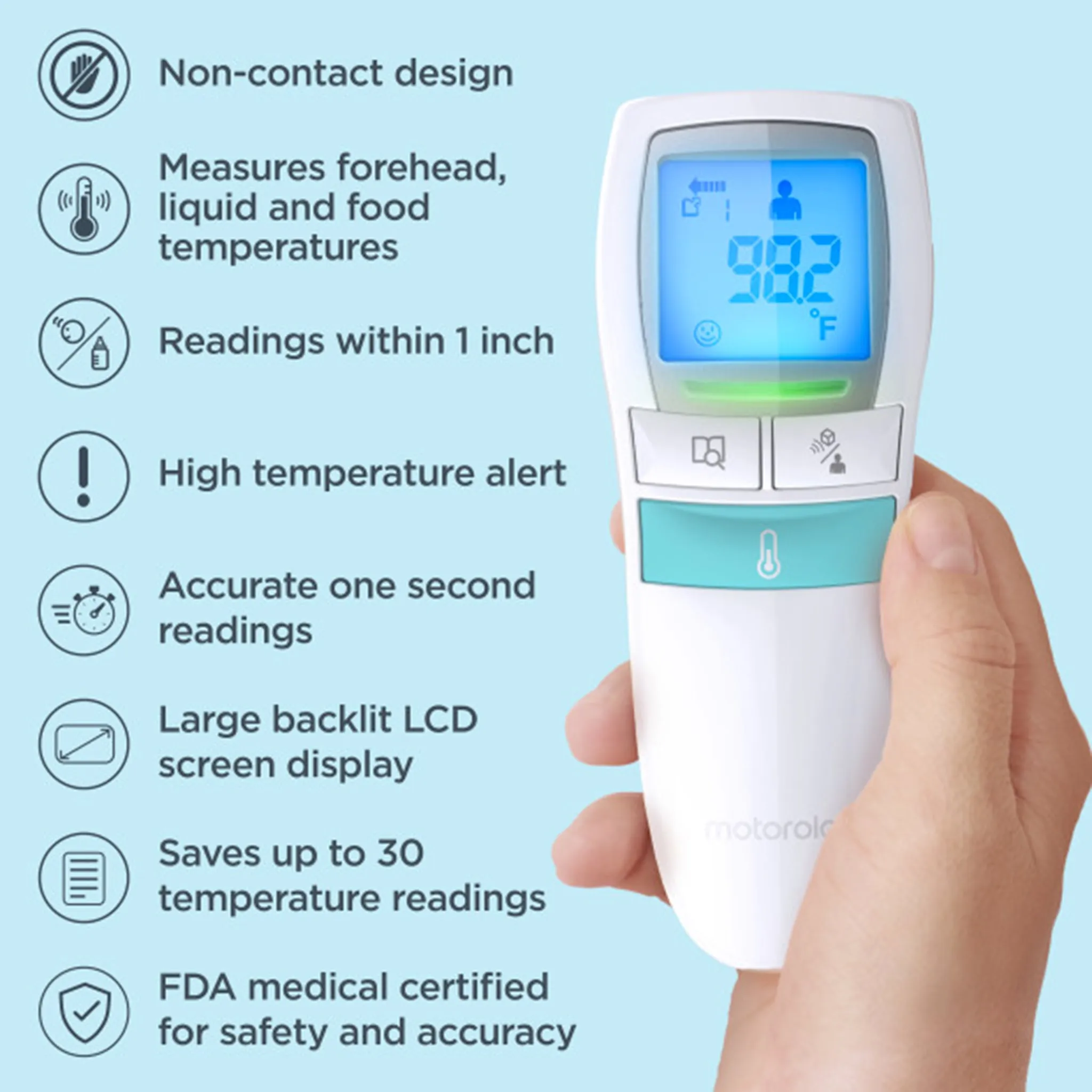 Motorola Thermomètre Frontal Sans Contact °C et °F