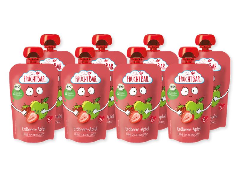 Fruchtbar Quetschbeutel Erdbeere, Apfel 8 x 100g Bio-Fruchtpüree mit Obst