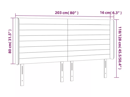 Tête de lit à LED Gris clair 203x16x118/128 cm Velours