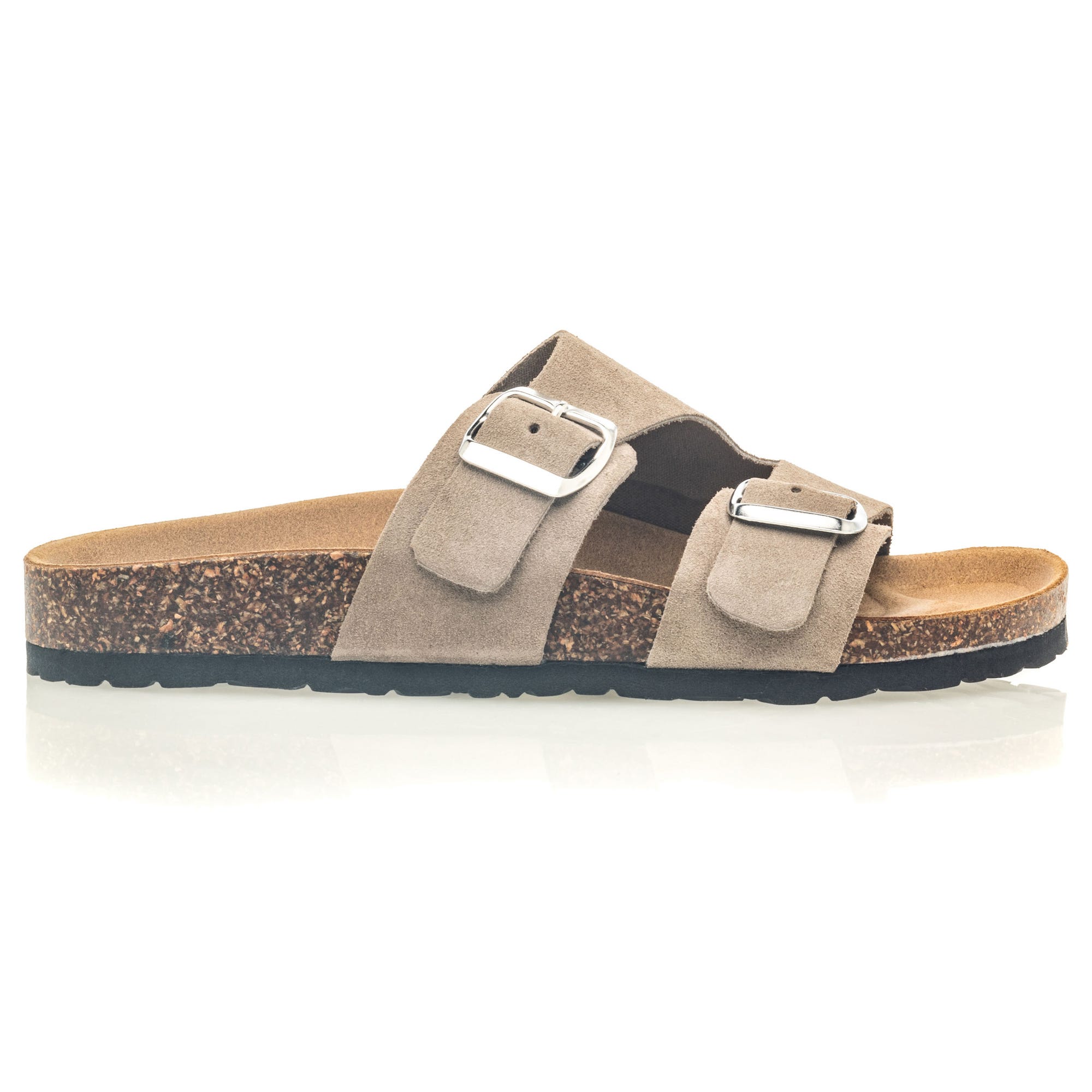 Mules semelle liège Femme en cuir taupe