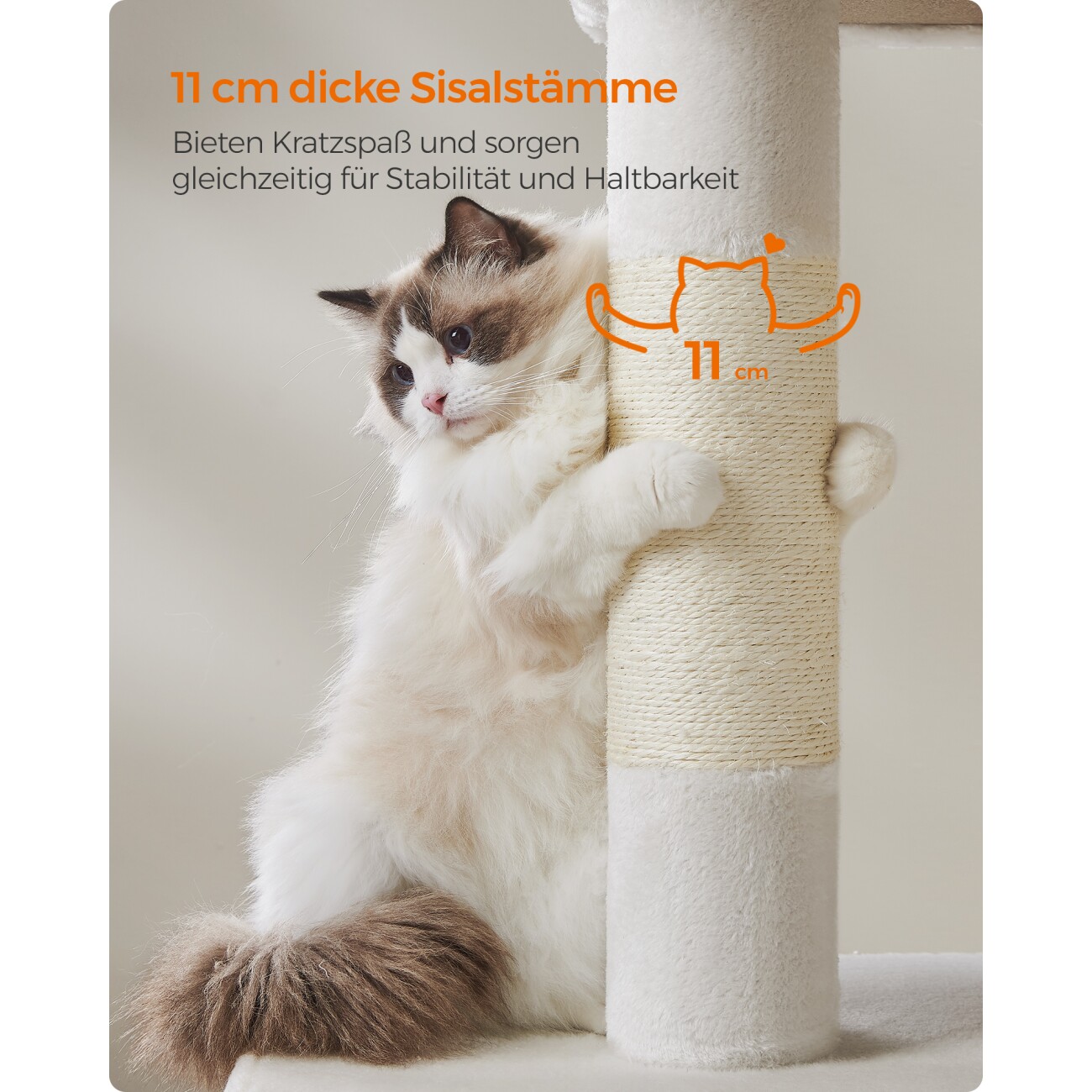 FEANDREA Kratzbaum 101cm große Plattform weiß