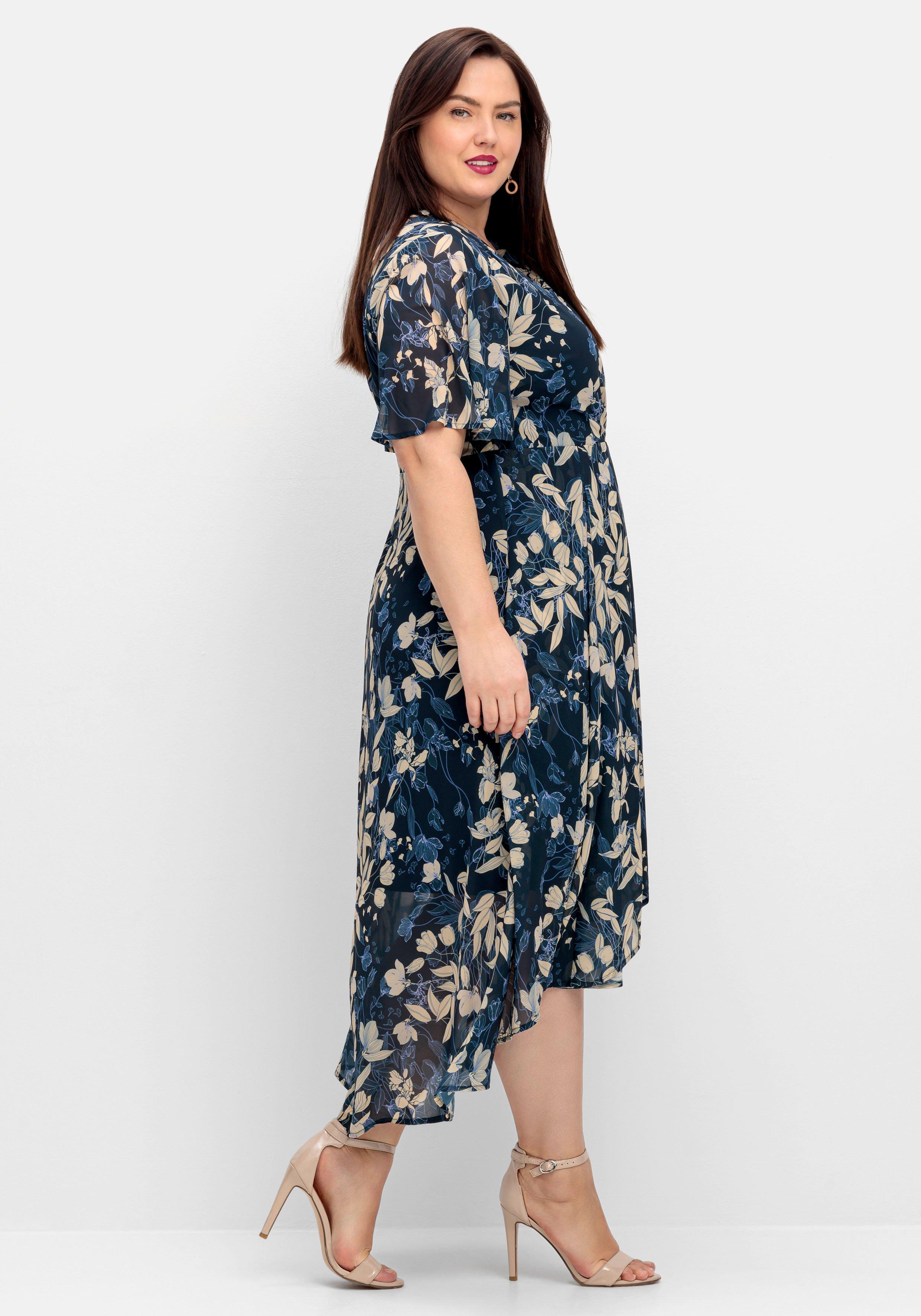 Chiffonkleid in Wickeloptik, mit Blätterprint