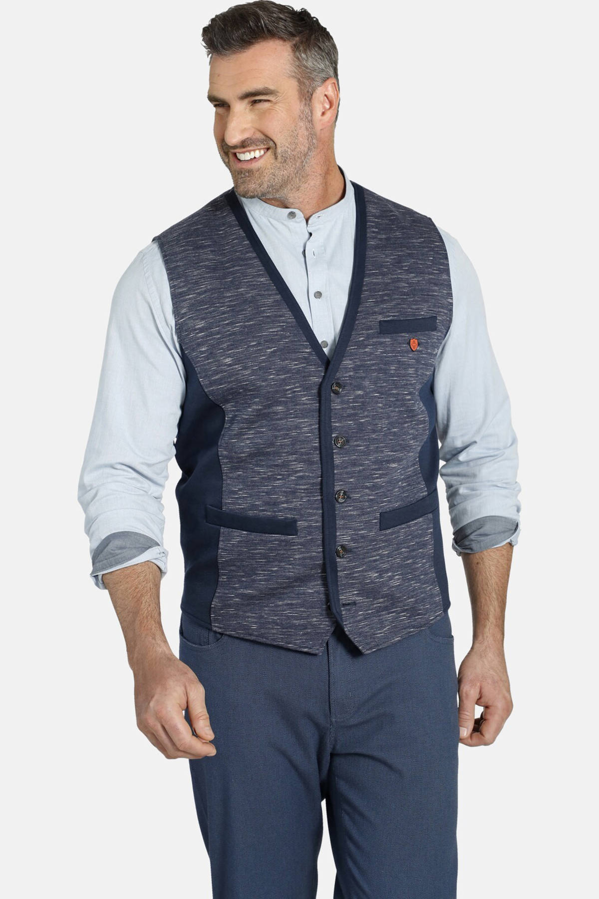 Charles Colby gilet DUKE GRAHAM Plus Size met all over print donkerblauw