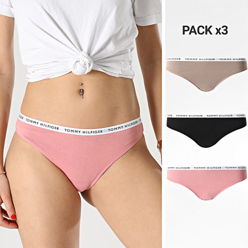 Lot De 3 Strings Femme 2828 Noir Rose Marron