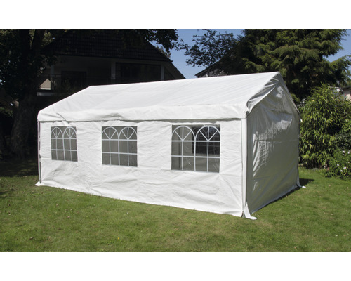Zijwandset voor tent 400 x 600 cm, wit, bestaande uit 2 zijwanden, elk ca. 595 x 195 cm, en 2 puntgevelzijwanden, elk ca. 395 x 280 cm.