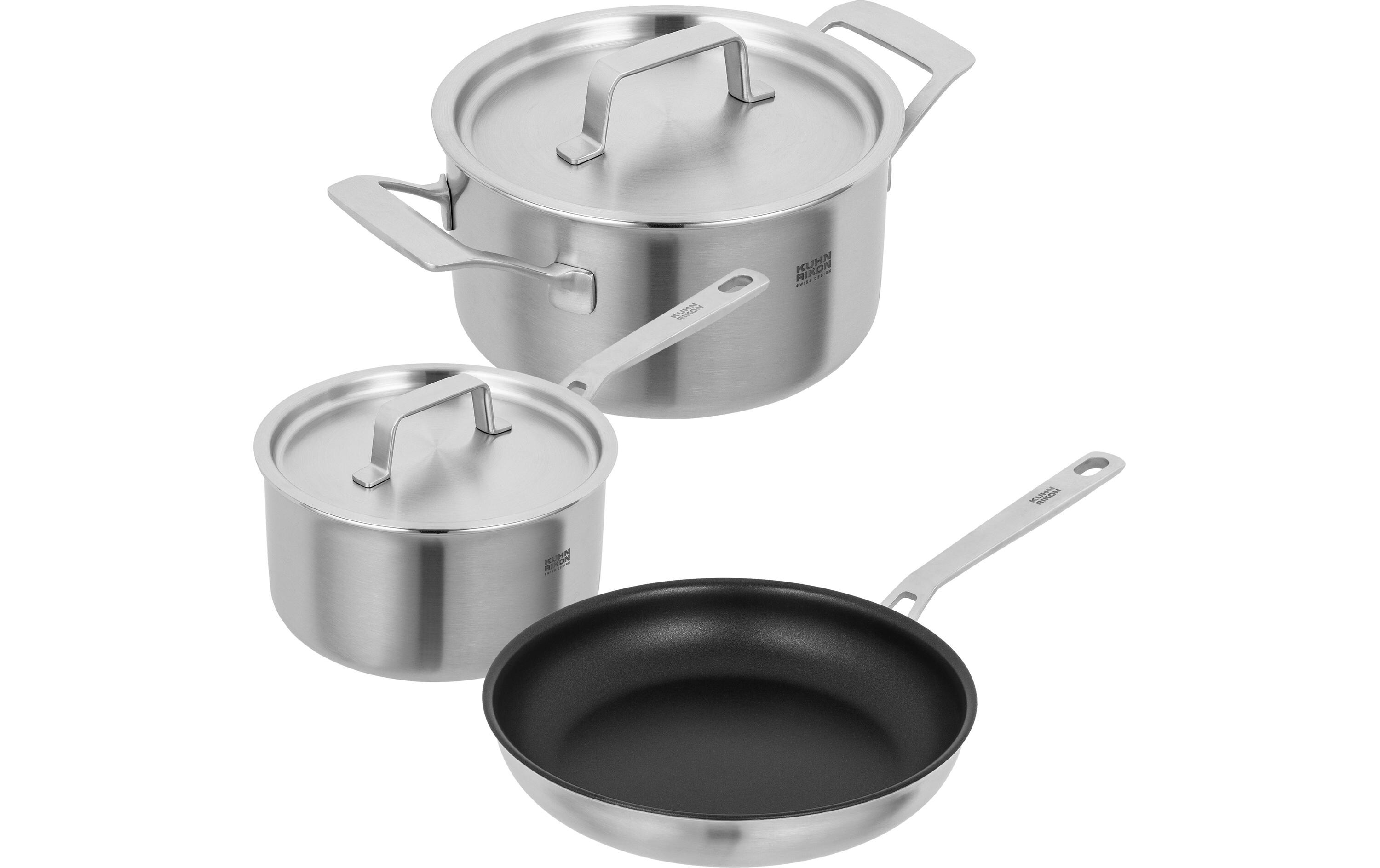 Kochtopf-Set Fiveply 3-teilig, Antihaft<br>Stielkasserolle, Kochtopf und Bratpfanne