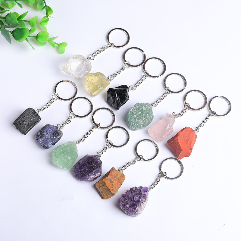 Edelstein Schlüsselanhänger Handtaschen Accessoire mit Spaltring - Amethyst Cluster