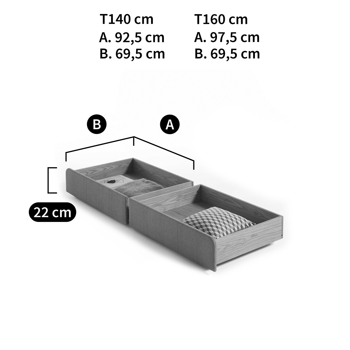 LA REDOUTE INTERIEURS<br>Conjunto de 2 gavetas de arrumação para cama Elori