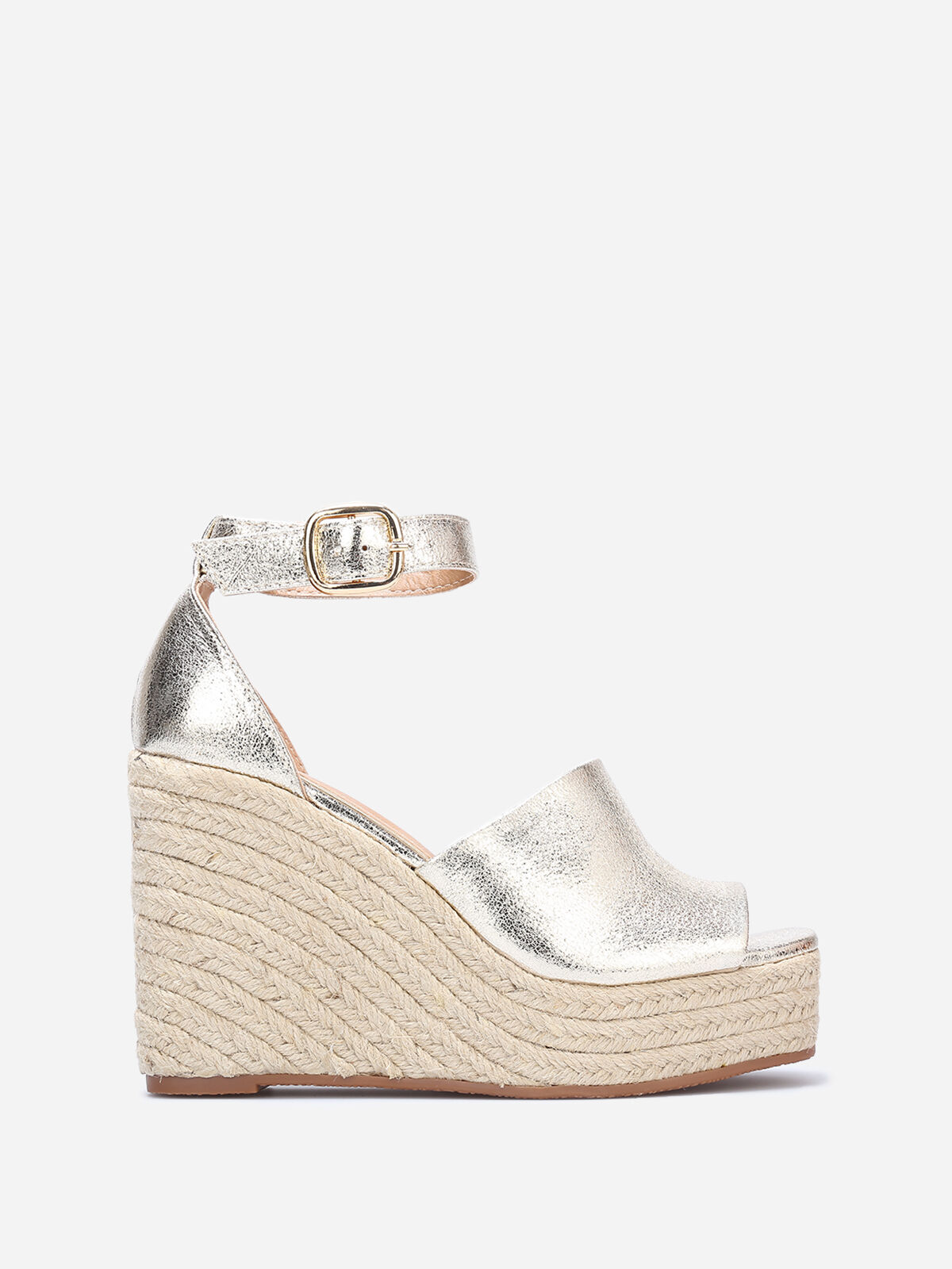 Sandales avec talon compensé en cordage- Doré