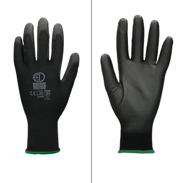 ECD Germany 12 par PU arbejdshandsker, størrelse 11-XXL, Farve Sort, mekanik