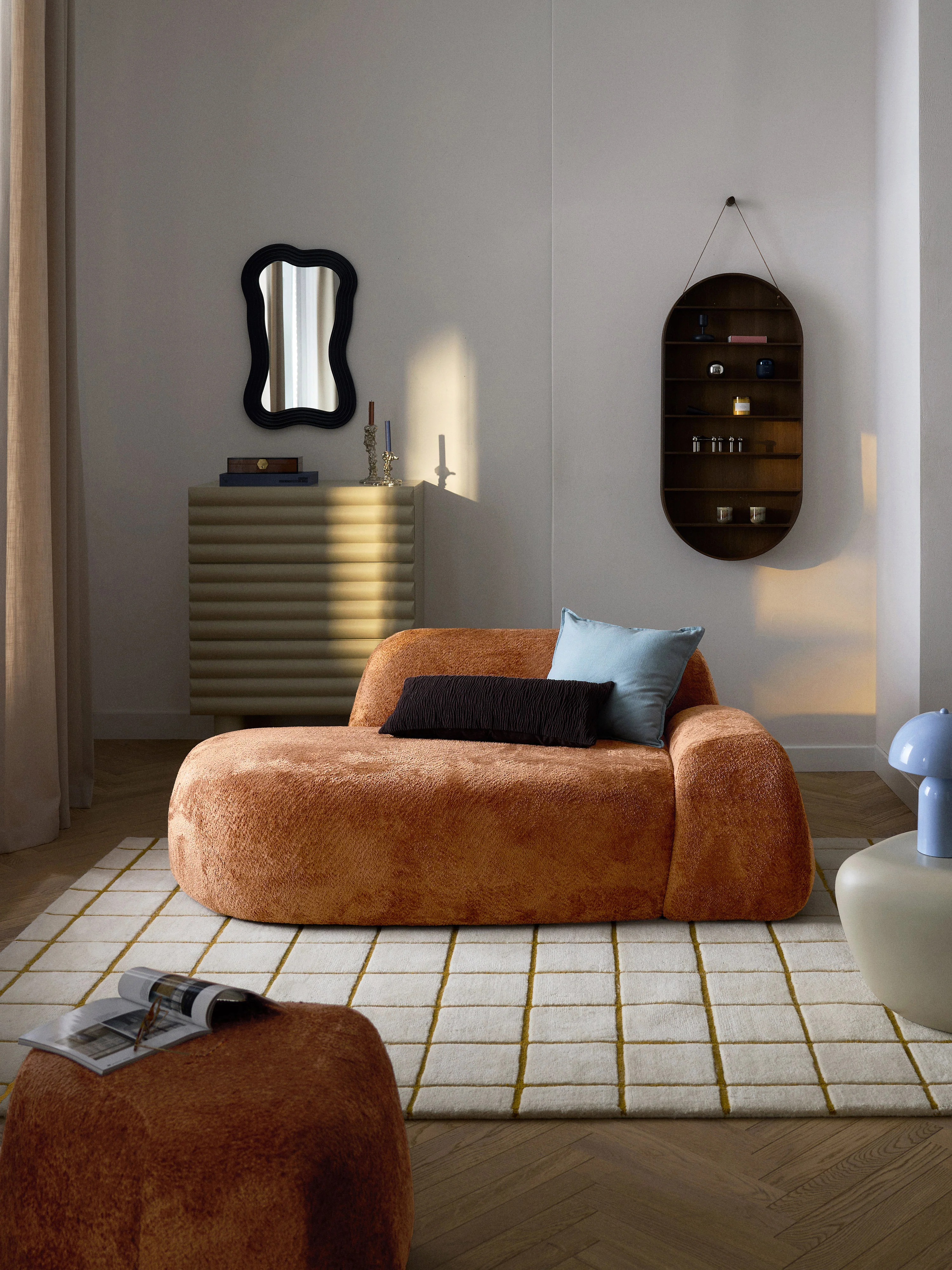 Teddy bouclé bank Wolke (2-zits) met chaise longue